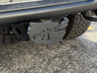American Flag Tow Hitch Cover with Rifle Design